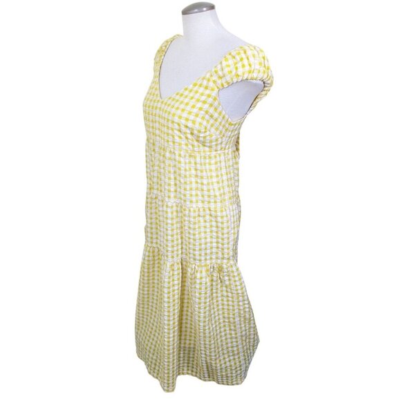 Old Navy Womens M Fit Flare Tiered Seersucker All Day Yellow Gingham Maxi Dress - Picture 8 of 12